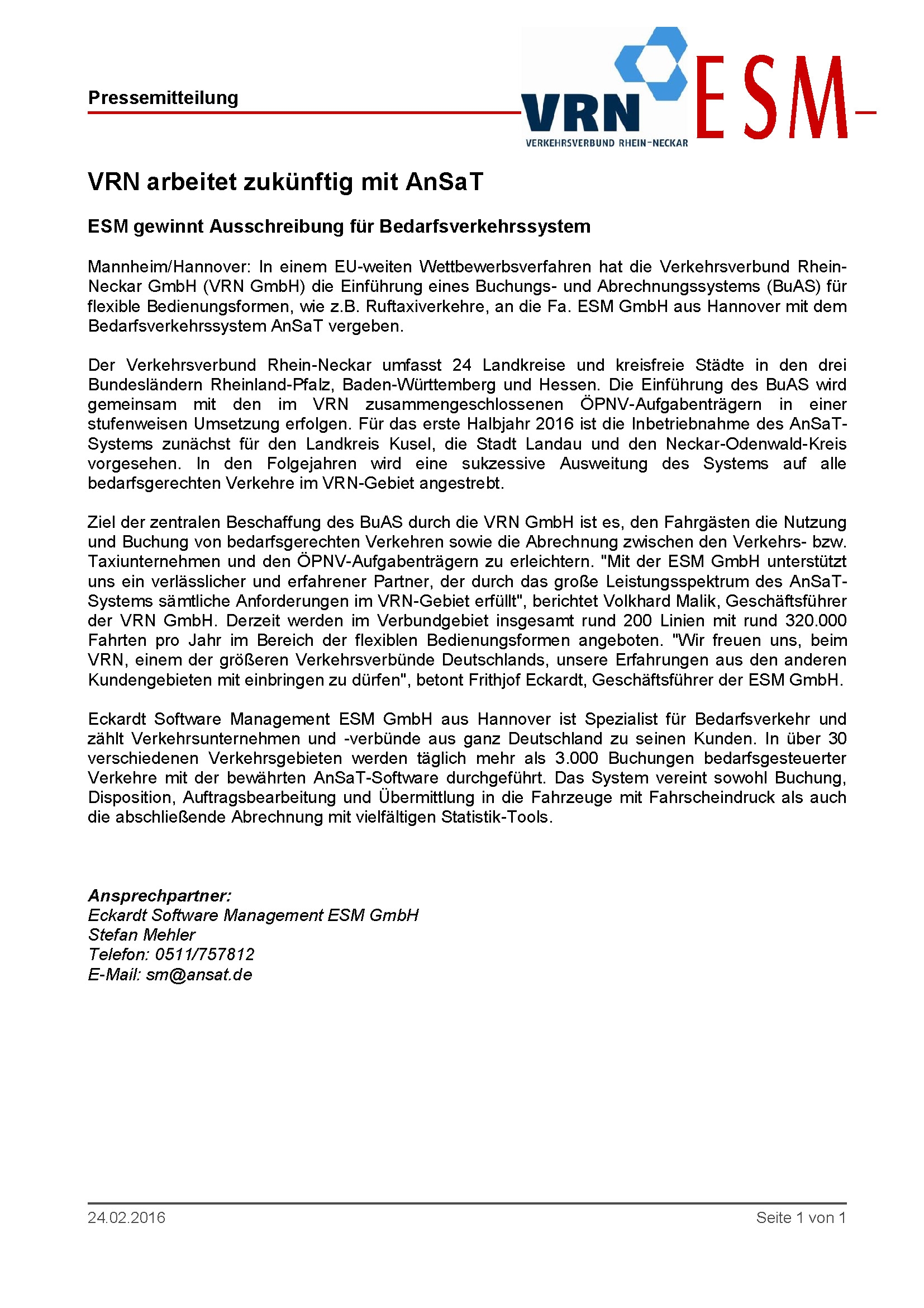 VRN arbeitet zukünftig mit AnSaT®